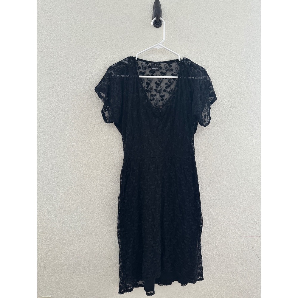 Ella Moss Lace Dress Small Black V-Neck Short Sleeve Floral Sheer Whimsigoth